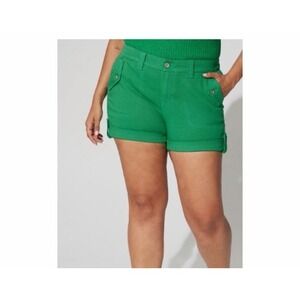 Torrid Shorts Military Stretch Twill Mid Rise Plus Size 22 Cuffed Pockets Green
